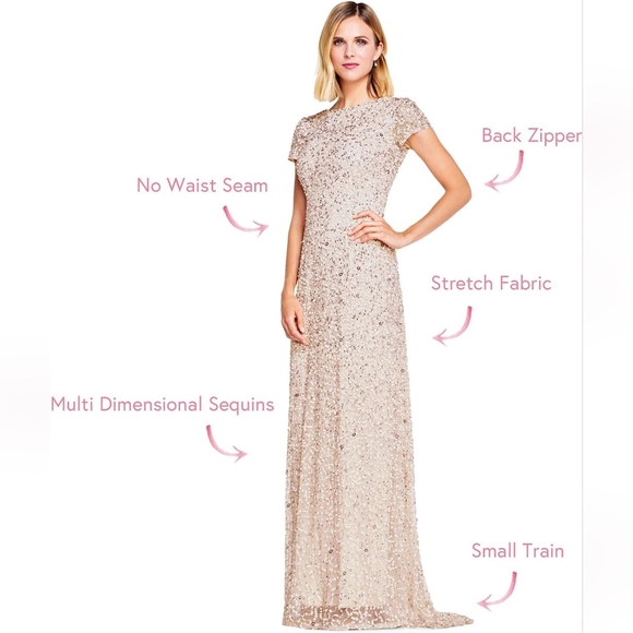 NWT Adrianna Papell Womens Short-Sleeve All Over Sequin Gown, SZ 12 - Picture 4 of 10